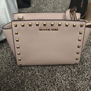 Michael Kors Blush Pink Satchel with Gold Studs